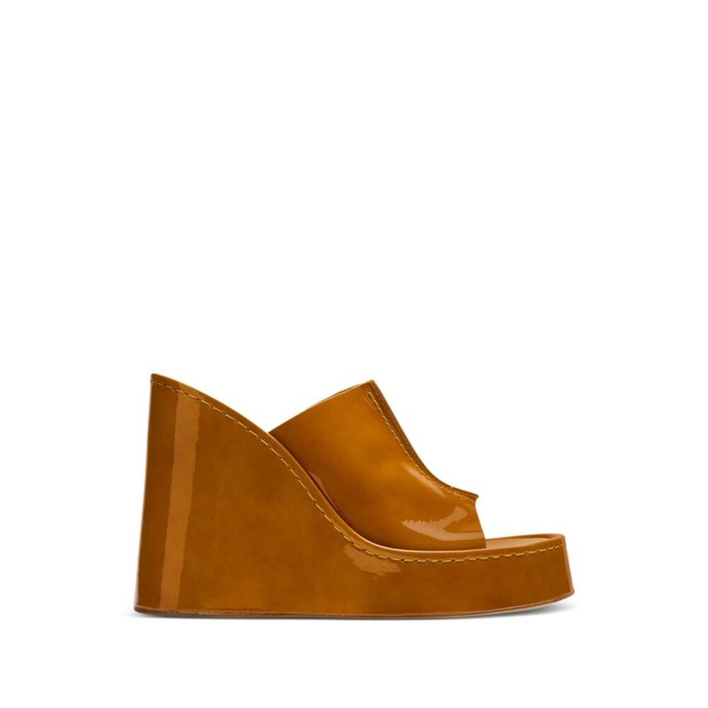 MISTA Womens Brown 1-1/2" Platform Rhea Open Toe Wedge Slip On Leather Mules 36